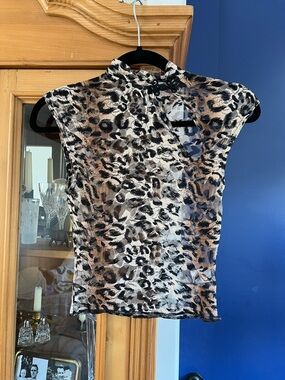 Are you am I Bibi Leopard Print Mock Neck Top - Brown/Black